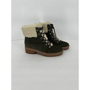 Amazon Brand The Fix Women's Mika Hiker Boot Faux Shearling Trim Green sz  6.5 M